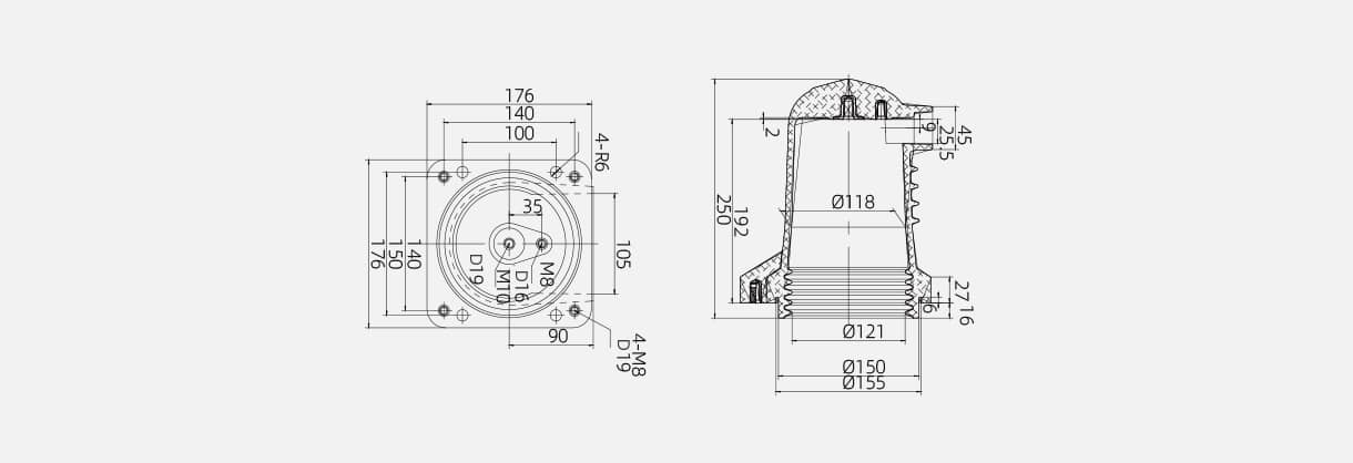 Caixa de contato para curto-circuito de 31,5kA - CNN3-10Q176 1250A APG Resina epóxi 12kV