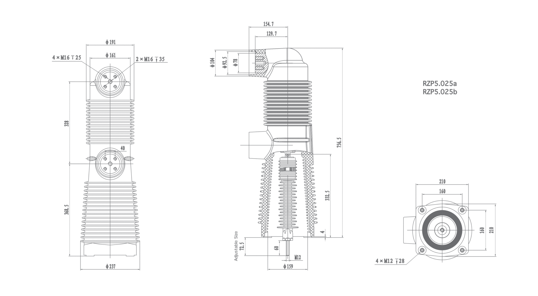 RZP5.025ab 40.5kV เสาฝัง, 2000A 2500A