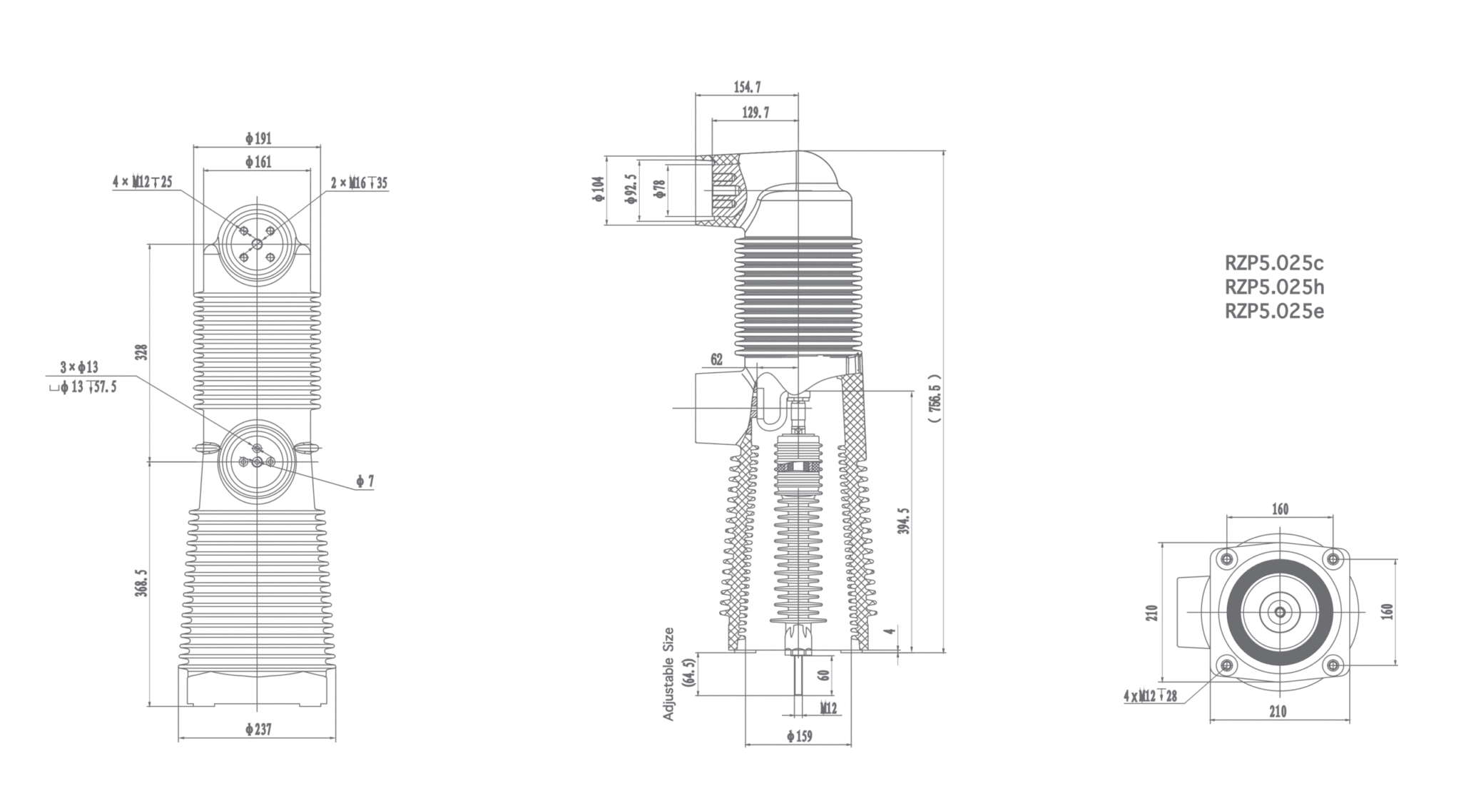 RZP5.025che 40.5kV เสาฝัง, 1250A 1600A