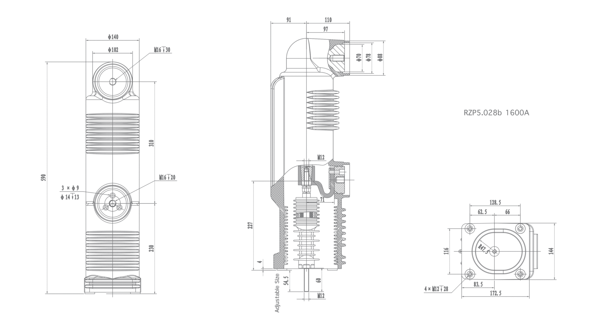RZP5.028b 24 kV Poste empotrado, 1600A