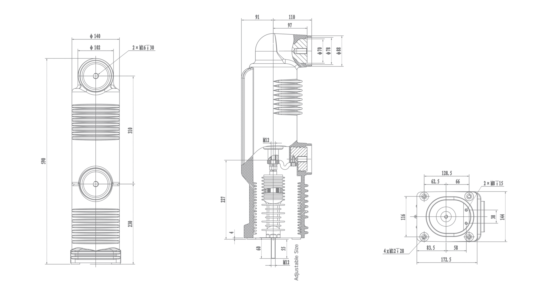 RZP5.028c 24 kV Poste empotrado, 1250A