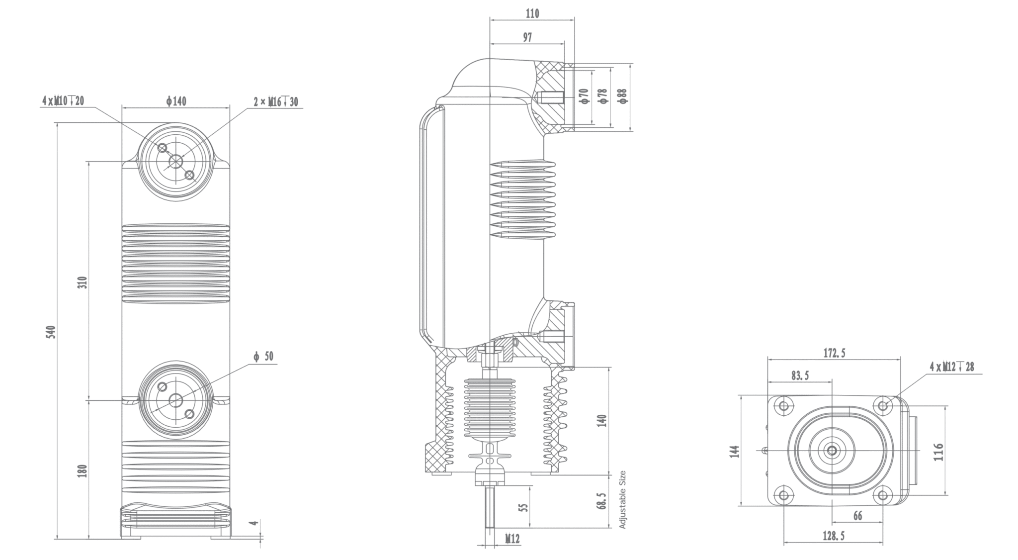 RZP5.038b Встраиваемая опора 12 кВ, 2000A