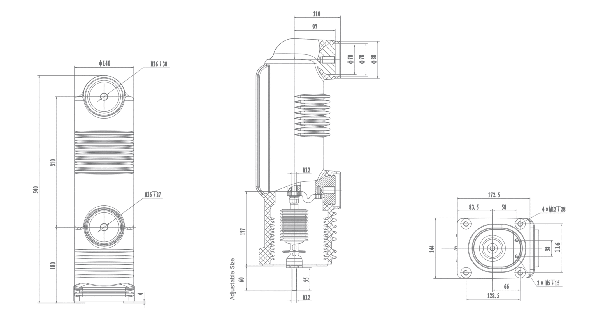 RZP5.038d-e Polo incorporado de 12 kV, 1250A 1600A