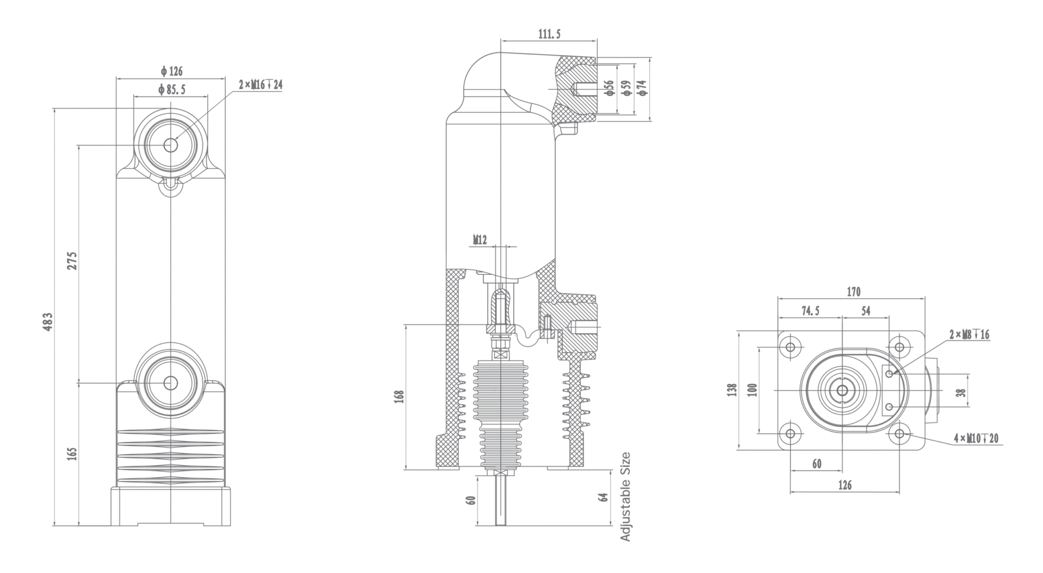 RZP5.039 12 kV 嵌入式電極，1250A