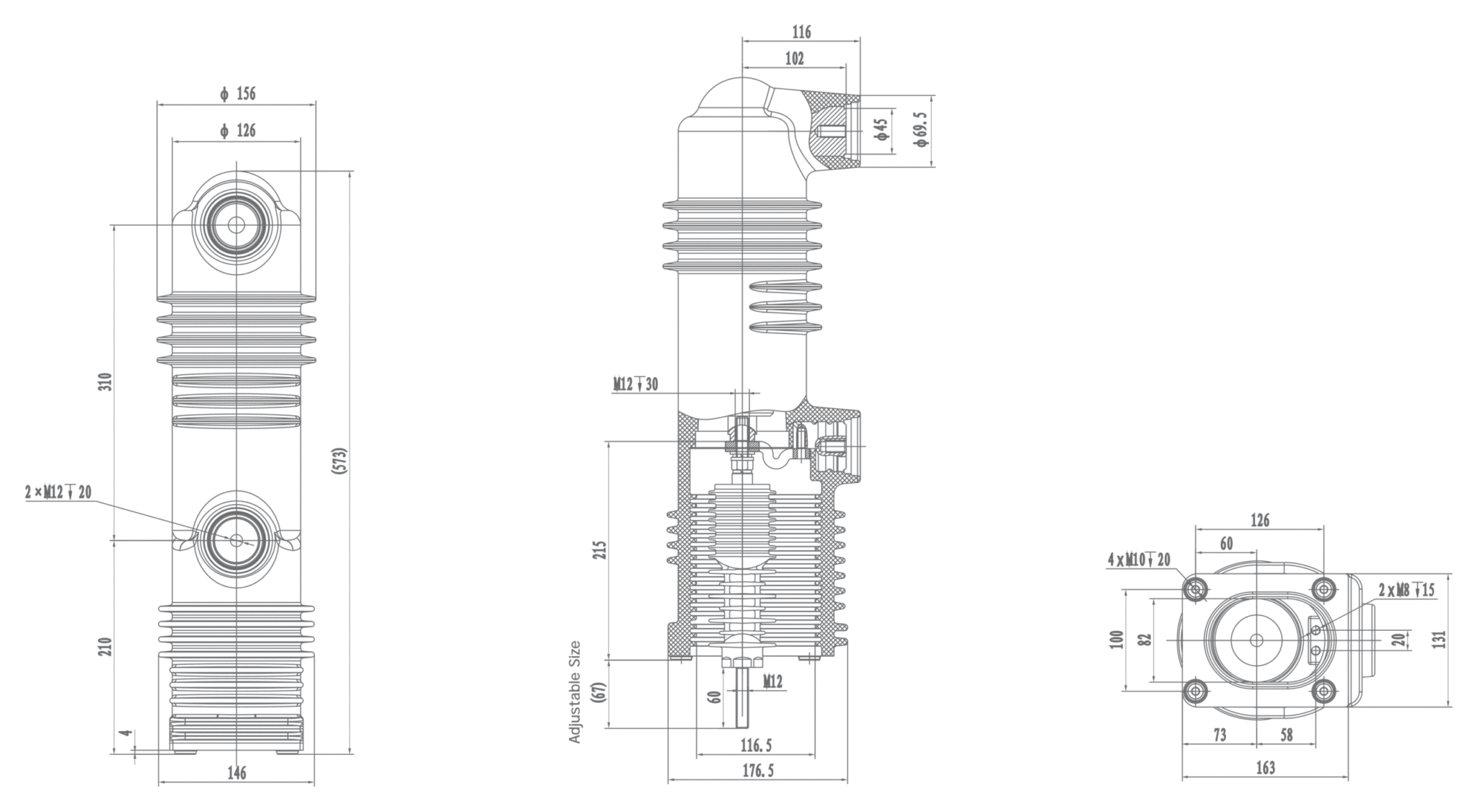 RZP5.047 Встраиваемая опора 24 кВ, 1250A