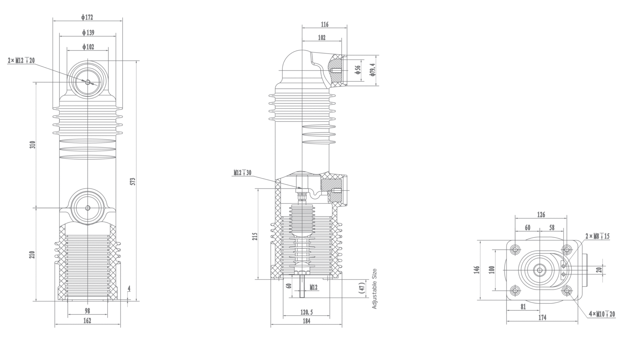 RZP5.050 Poste embutido de 24 kV, 1250A