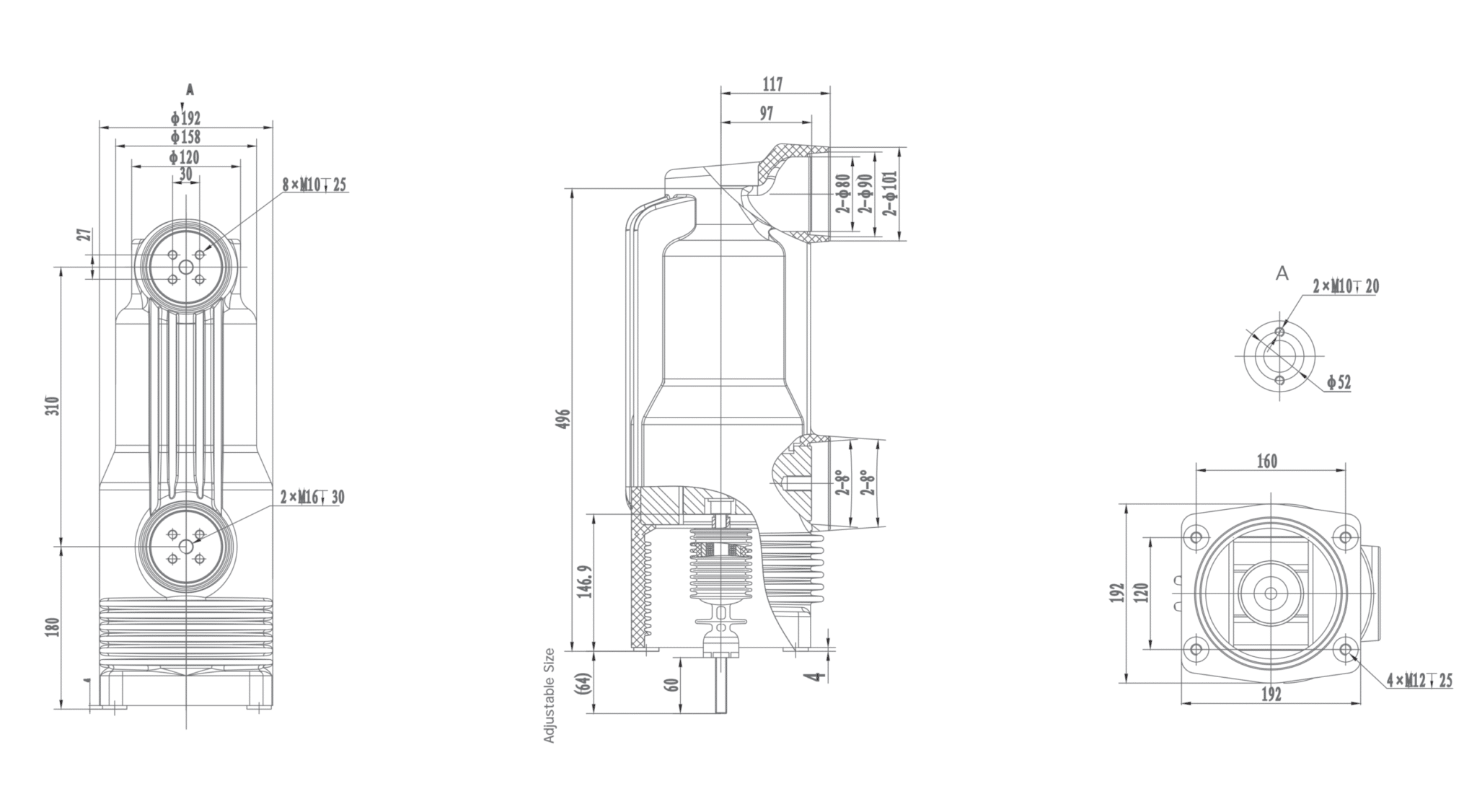 RZP5.110a b c h 12 kV Gömülü Kutup, 3150A 4000A