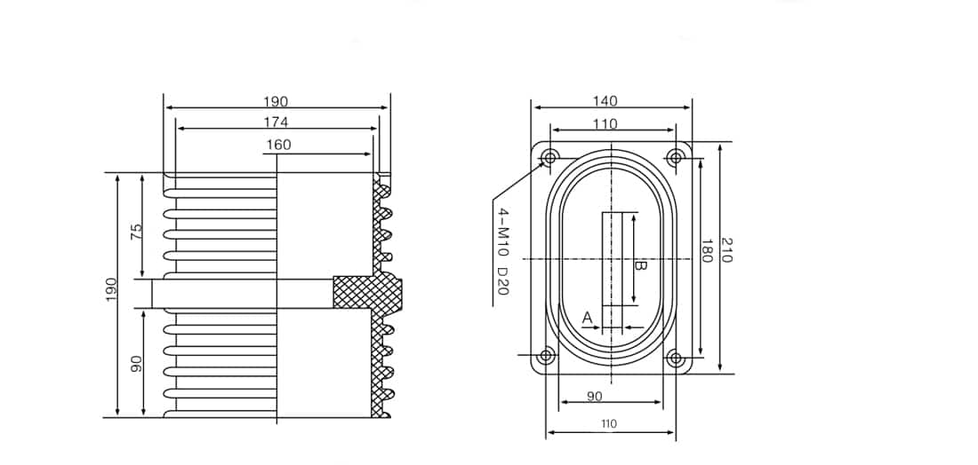 110×180ブッシュ12KV壁- TG3-12KV疎水性シリコーン1600-2000A