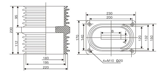 Pasamuros 12KV 140×200 - TG3-12KV Alta Corriente 2500-3150A IP68 Composite