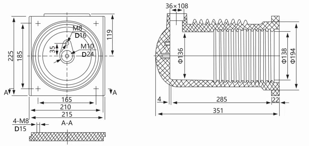 صندوق التلامس 24KV APG القوالب 630-1600A - CH3-24KV225 40kA IP67 عالي الجهد