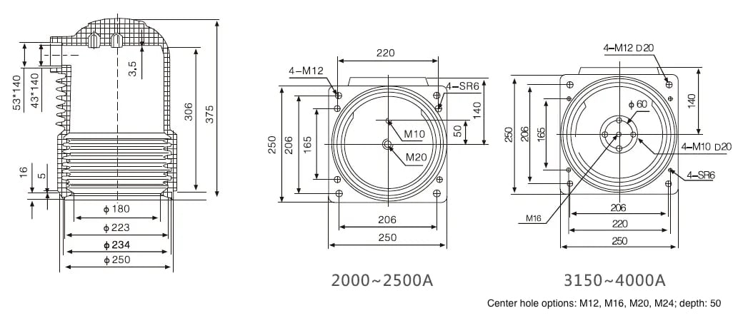 Контактная коробка 24KV высокотоковая 2000-4000A - CH3-24KV250 50kA IP67 Ultra-Heavy-Duty