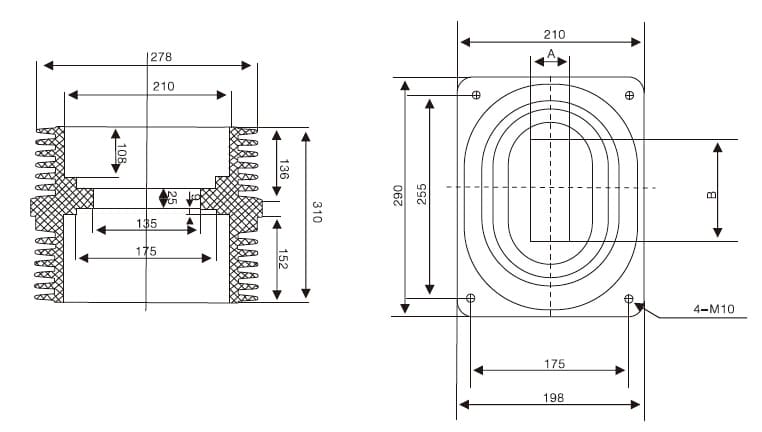 24KV 牆壁襯套 175×255×310 - TG3-24KV 重載型 2500-5000A IP68 極限型