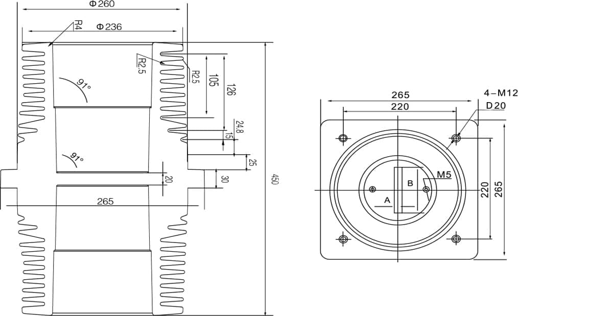 جلبة حائط واقية جدارية بجهد 35 كيلو فولت 220×220×450 - TG3-35KV مُحسَّن 2500-4000A IP68 مرن
