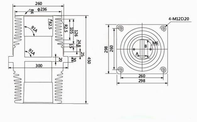 Blindagem de bucha de parede de 35KV 260×260×450 - TG3-35KV Alta tensão 3150-5000A Durabilidade IP68