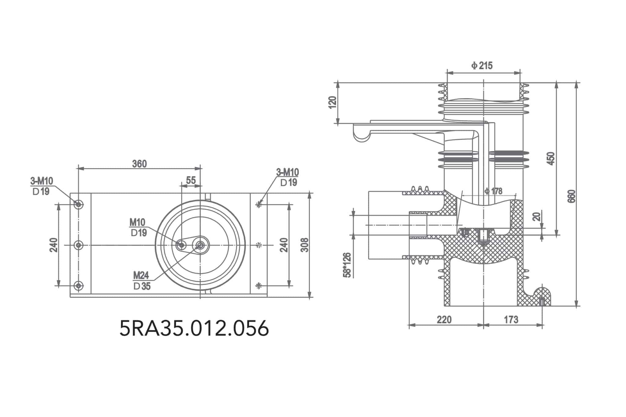 40.5KV KYN61 กล่องสัมผัสแบบป้องกัน - CH3 40.5-303P606 185kV ฟ้าผ่า กระแสสูง 630-3150A