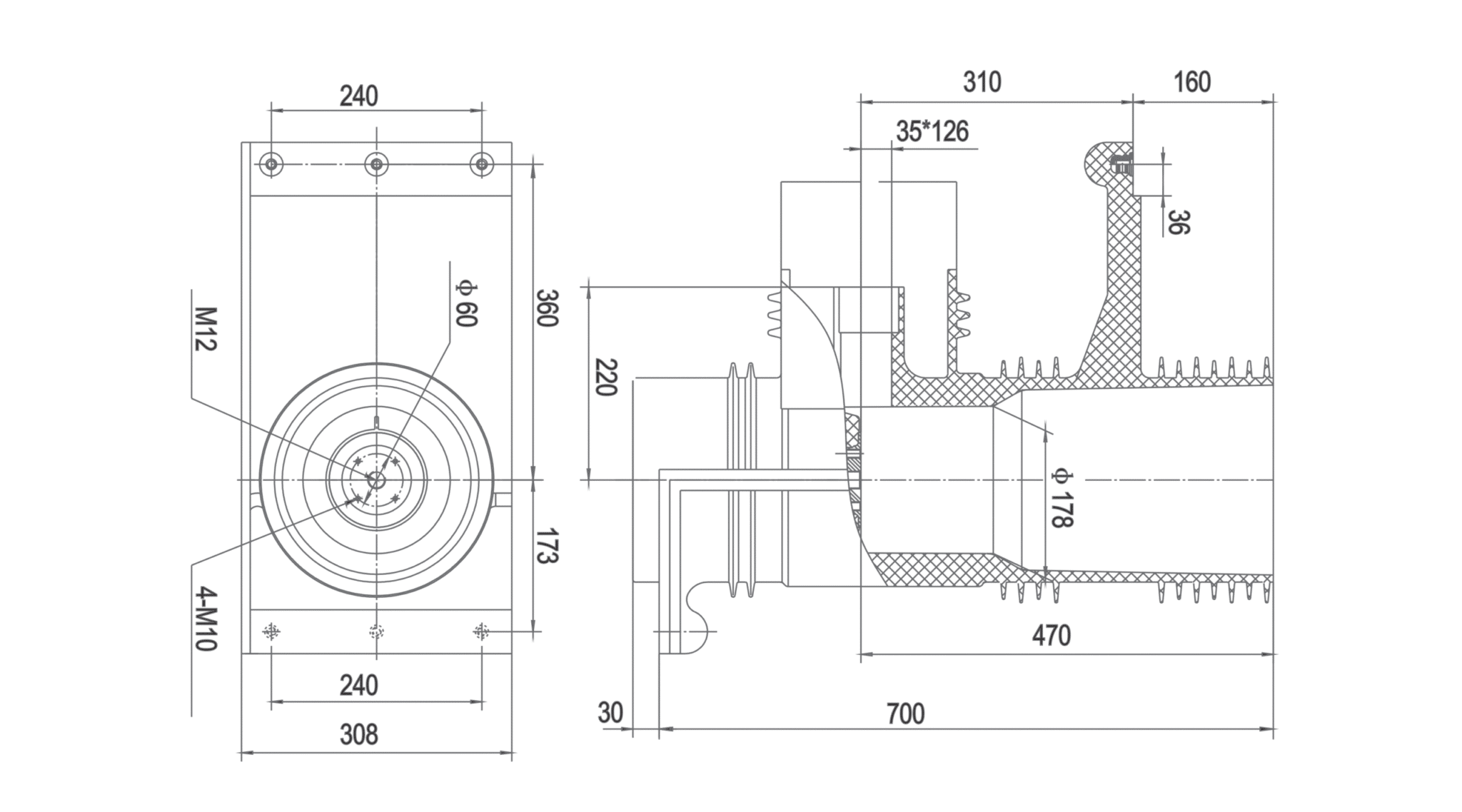 กล่องสัมผัสแบบป้องกันสูงระดับกลาง 40.5KV - CH3 40.5-308P730 3000ม 235kV กระแสฟ้า 630-2500A