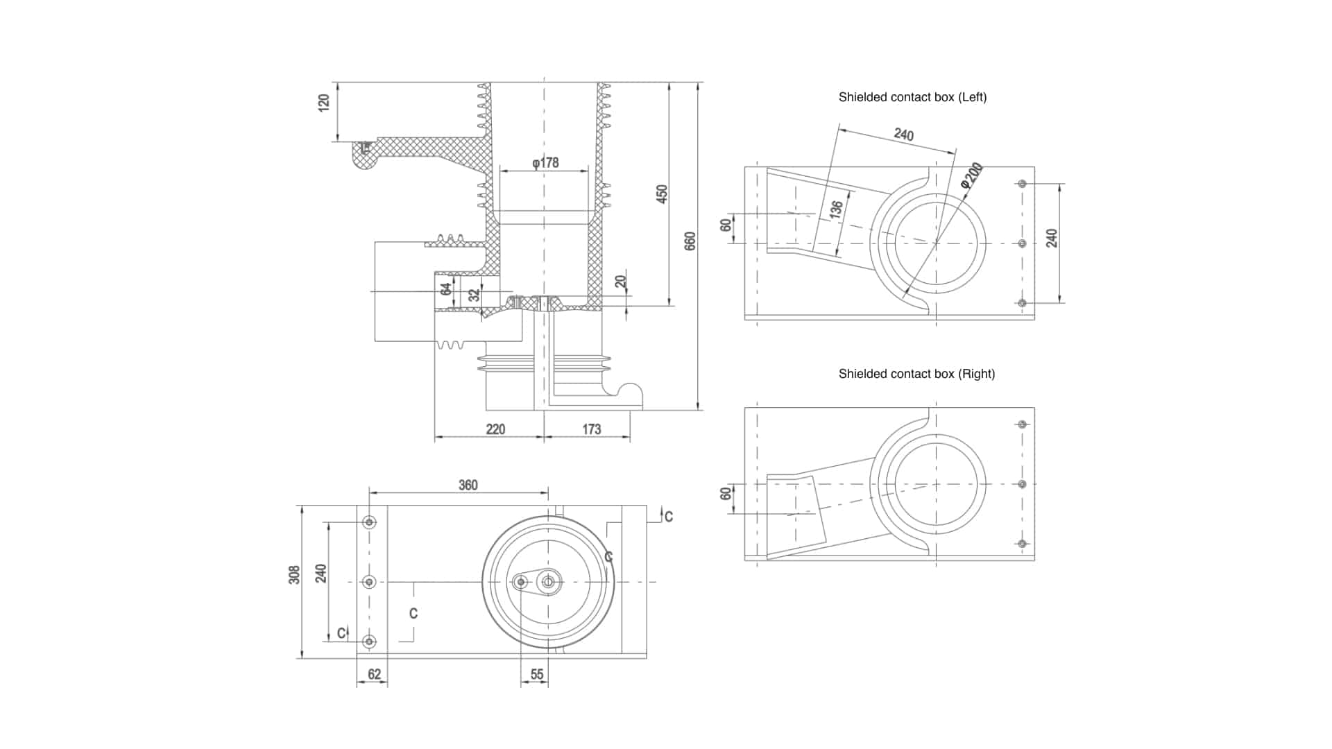 40,5KV Geschirmte Kontaktbox - CH3 40.5-307P:660 630-3150A Luftisolierte Innenraum-Schaltanlagen