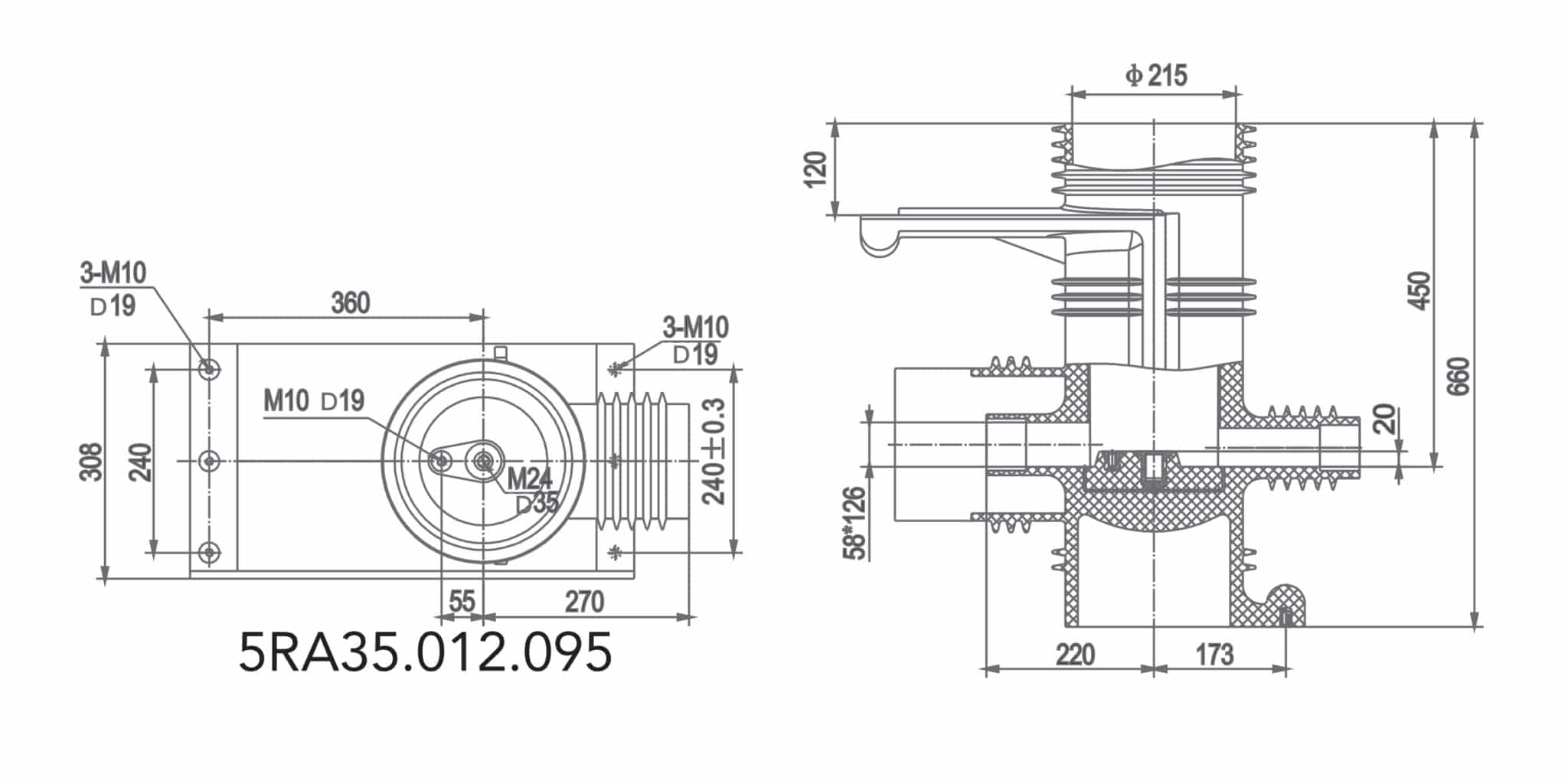 40,5KV Scatola contatti schermata a tre vie KYN61 - CH3 40,5-305P660 185kV 630-3150A Tripla posizione