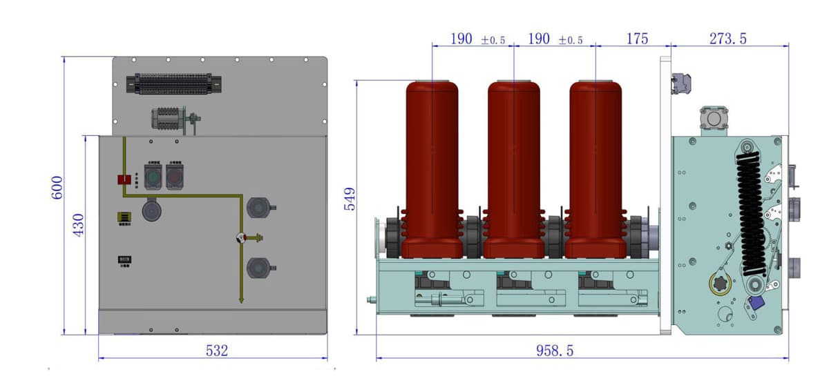 BESF6-40.5 Disjuntor SF6 40,5kV 1250A - Unidade integrada de chave isoladora 31,5kA Capacidade de interrupção 185kV Impulso