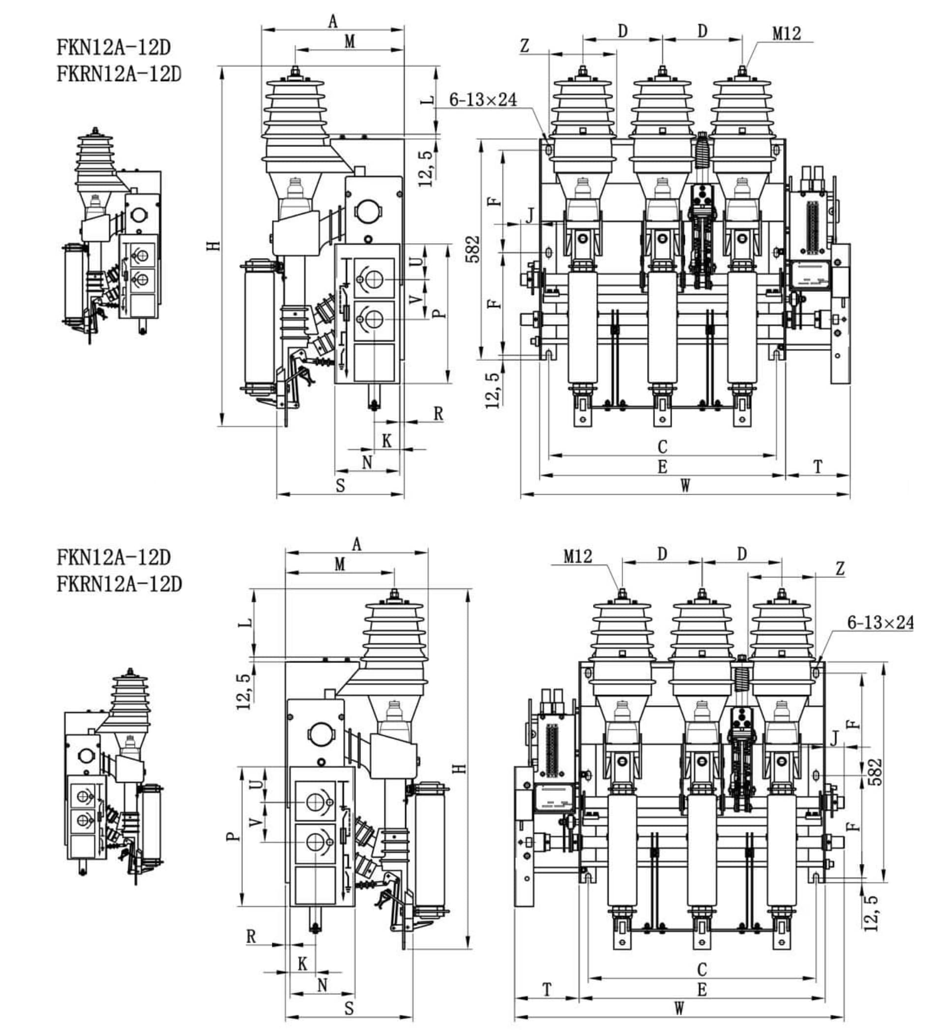 FKN12-12D の空気負荷壊れ目スイッチ 12kV 630A -モーターによって作動する圧縮空気 LBS 50kA 1250kVA