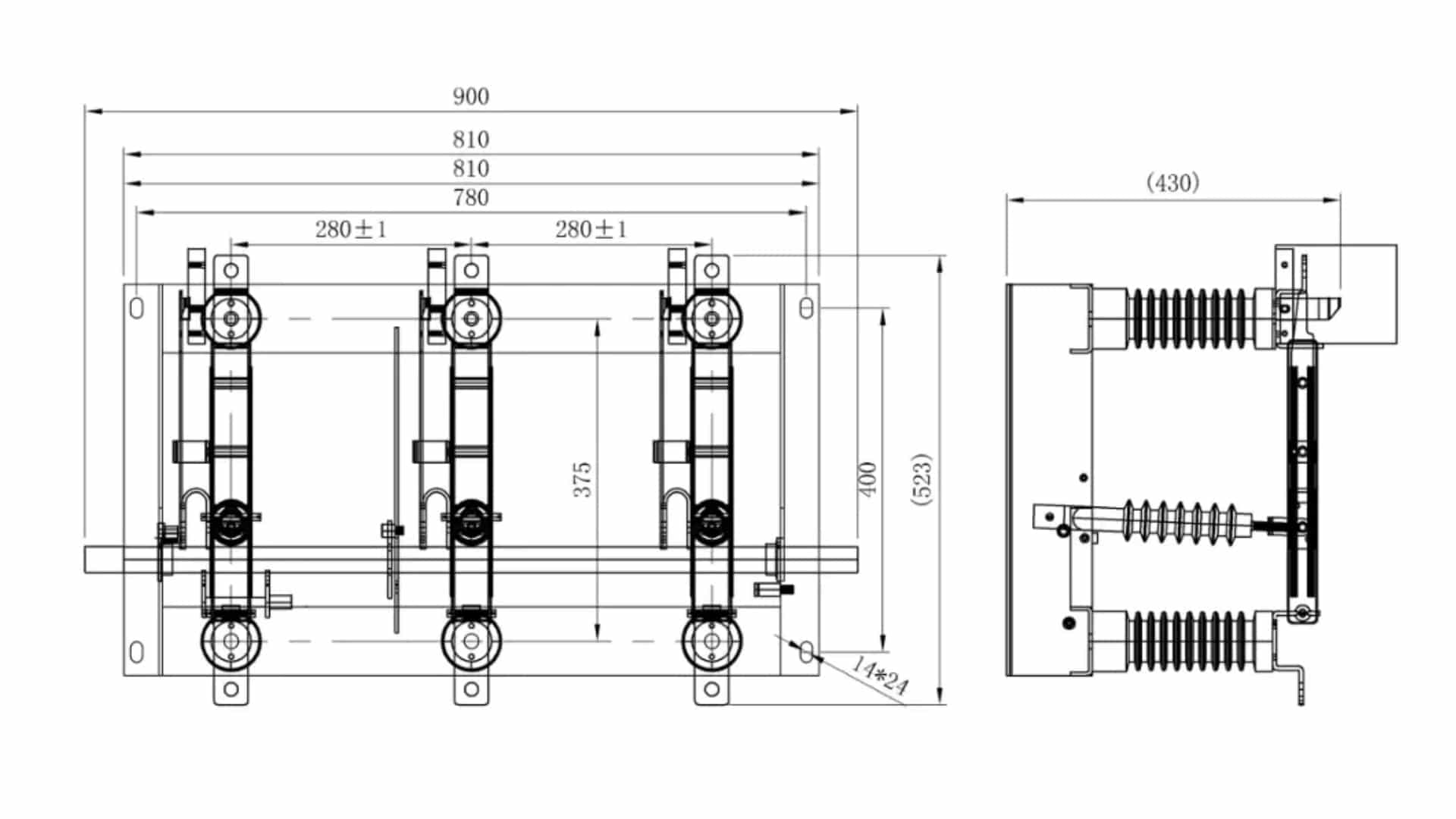 FN7-24D の負荷壊れ目スイッチ 24kV 630A -ばねのメカニズム LBS のヒューズ箱 50kA ピーク 900A 壊れること