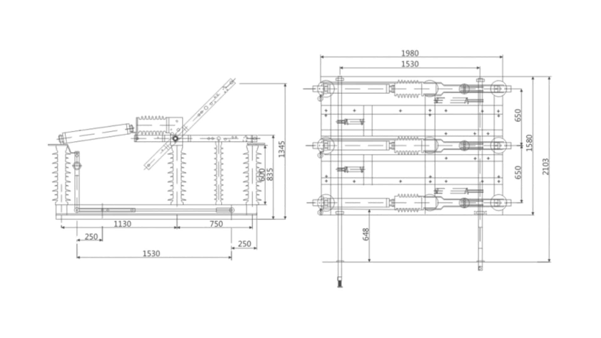 FZW32-12 สวิตช์โหลดสูญญากาศกลางแจ้ง 12kV-40.5kV 1250A - เสาติดตั้งแบบแยกแรงดันสูง