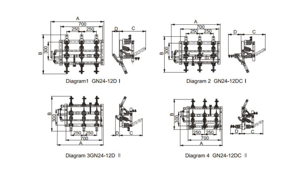 GN24-12 Kapalı YG Bağlantı Kesme Anahtarı 12kV 400A-1250A - Üç Kutuplu Tip Yüksüz Kesme Kirlilik Azaltma Yüksek İrtifa Elektrikli Ekran 2000 Ömür