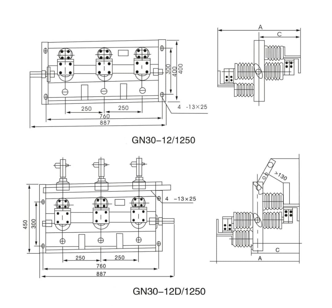 GN30-12 Seccionador rotativo de puesta a tierra de interior 12kV 400-3150A - Trifásico montado en armario IEC62271-102 Interruptor de transferencia sin carga 4s Duración