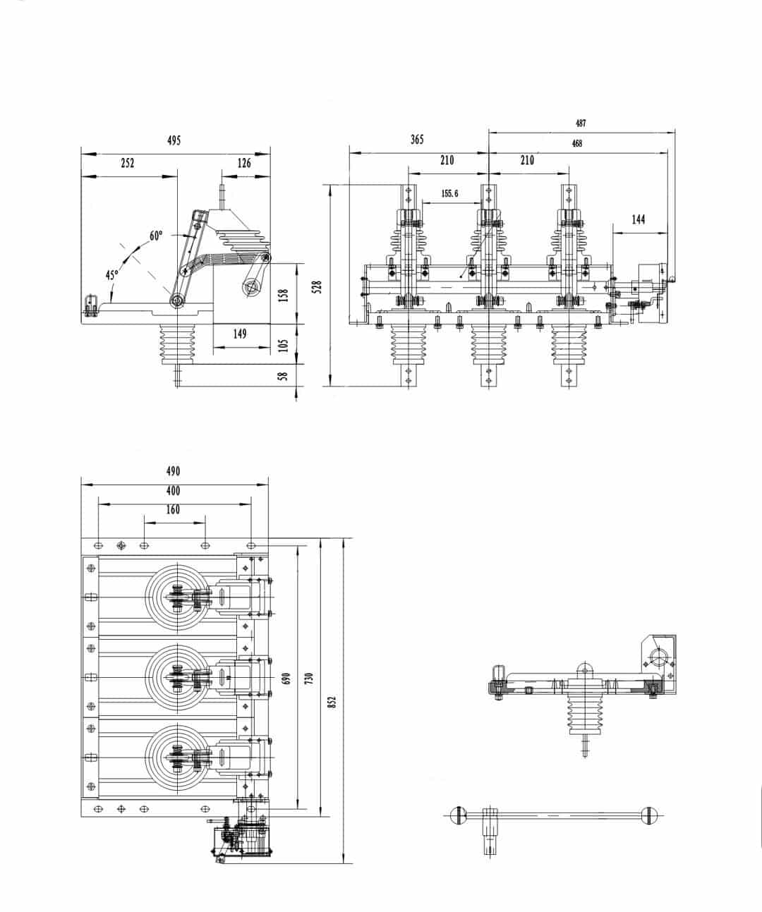 GN38-12 Innen-HV-Trennschalter 12kV 630-1250A - Dreistellungs-Kompaktbox-Schaltanlage Vollisolierte Grundplatte Koaxialverriegelung 25-31,5kA