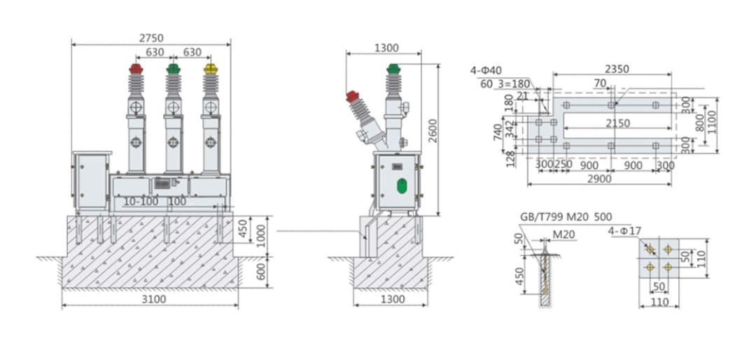 LW8Y--40.5 Outdoor SF6 Circuit Breaker 40.5kV - Porcelain Column High Voltage CT14 Spring Mechanism Transmission Distribution
