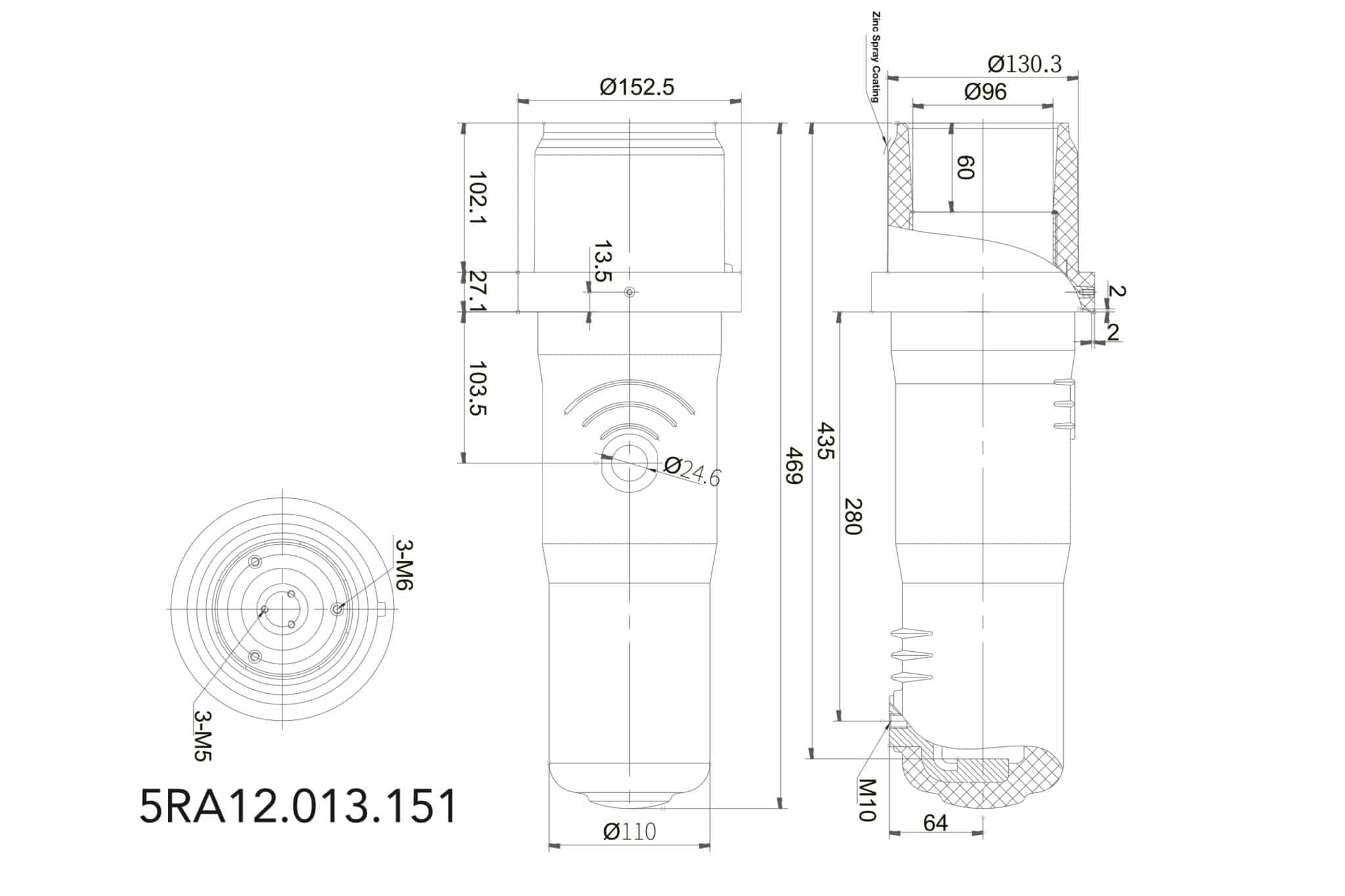 SF6-12-469 Casquillo aislado con gas 12kV - Fusible Anillo aislante del cilindro Unidad principal RMU Aislador del armario 75kV Impulso