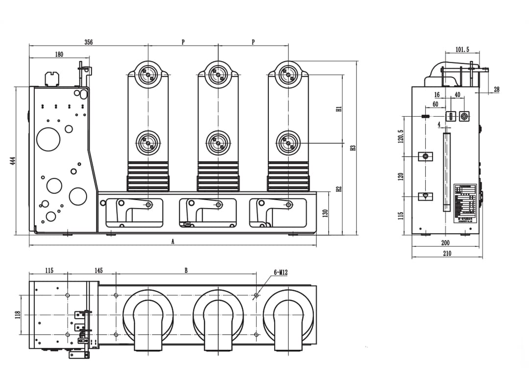 قاطع الدائرة الكهربائية التفريغي VSG-12 بجهد 12 كيلو فولت 4000 أمبير - مجموعة مفاتيح شبكة الطاقة VCB الداخلية عالية الجهد 10000 دورة