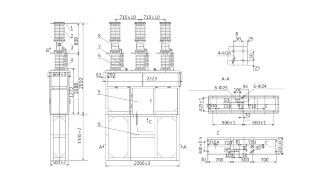 ZW17-40.5 Outdoor High Voltage Vacuum Circuit Breaker 40.5kV - 20 Times Full Capacity Breaking Maintenance-Free High Precision CT Porcelain Sleeve
