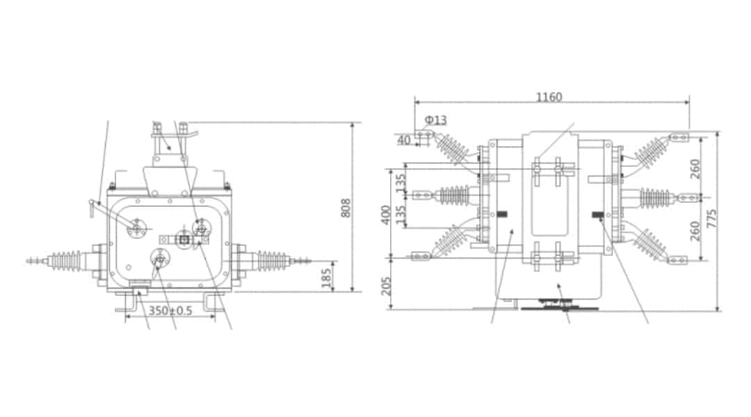 ZW20F-12-FZW28-12 AC-Freiluft-Vakuum-Leistungsschalter 12kV - Automatisches Verteilungsnetz Null-Sequenz-Erkennung Verschmutzungsgrad IV