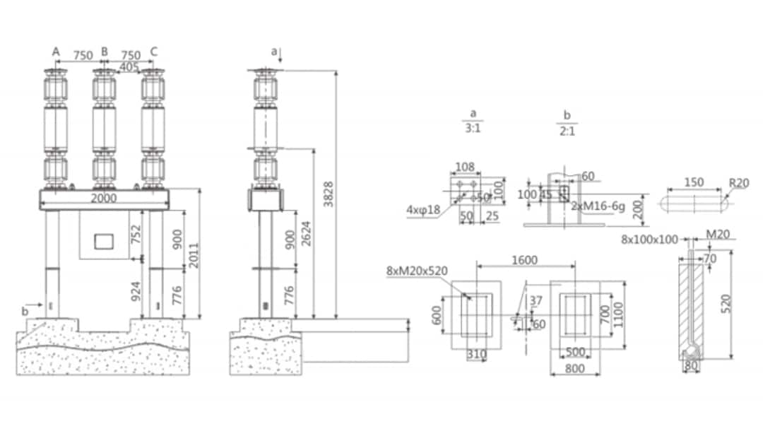ZW30A-40.5 Zewnętrzny wysokonapięciowy wyłącznik próżniowy 40,5kV - 10000 Żywotność mechaniczna Izolacja SF6 630A Kondensator przełączający 12 CT Mechanizm sprężynowy