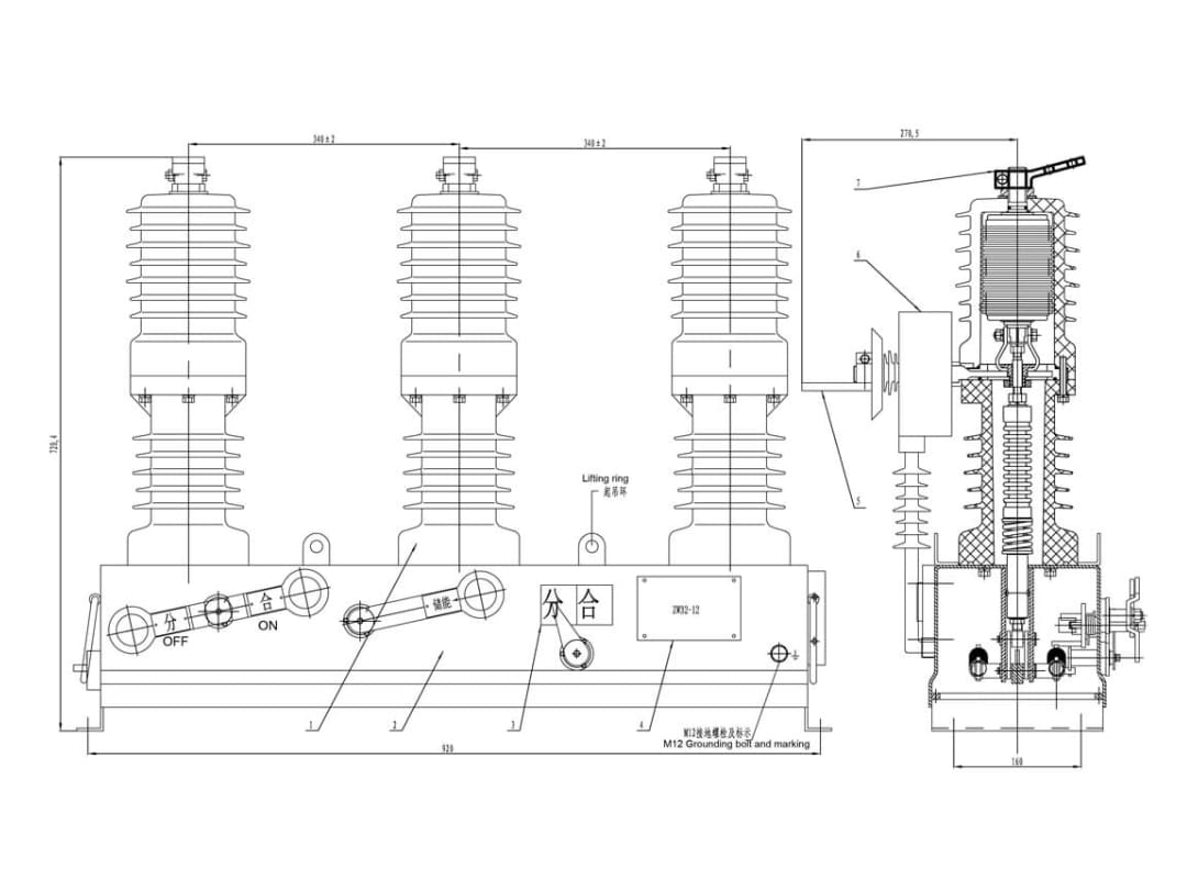 เซอร์กิตเบรกเกอร์สูญญากาศกลางแจ้ง ZW32-12 12kV MV VCB 4000A - ตัวควบคุมรีโคลเซอร์อัจฉริยะ การแยกข้อผิดพลาด ระบบอัตโนมัติในการจ่ายไฟฟ้า