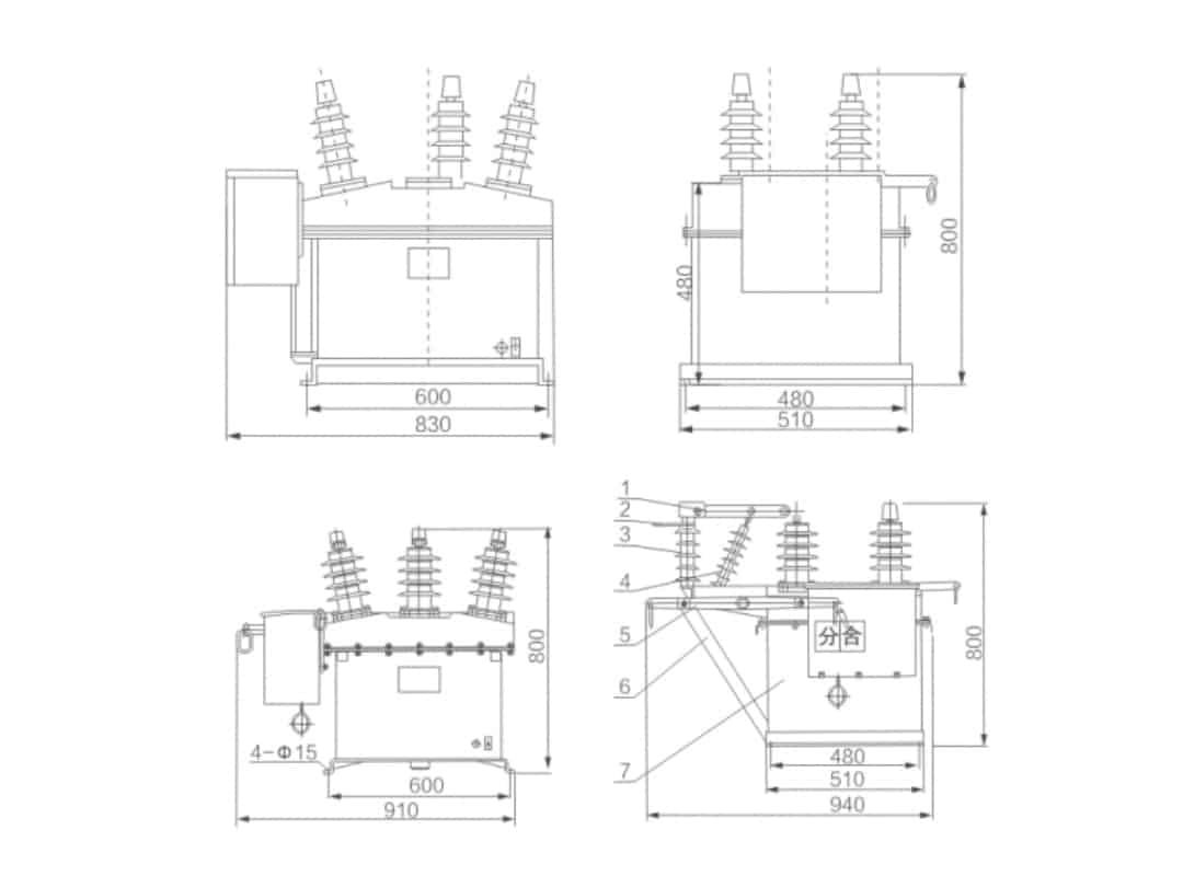 ZW8-12 Outdoor AC High Voltage Vacuum Circuit Breaker 12kV - Three-Phase Common Box VCB Electric Spring Mechanism Pollution Resistant