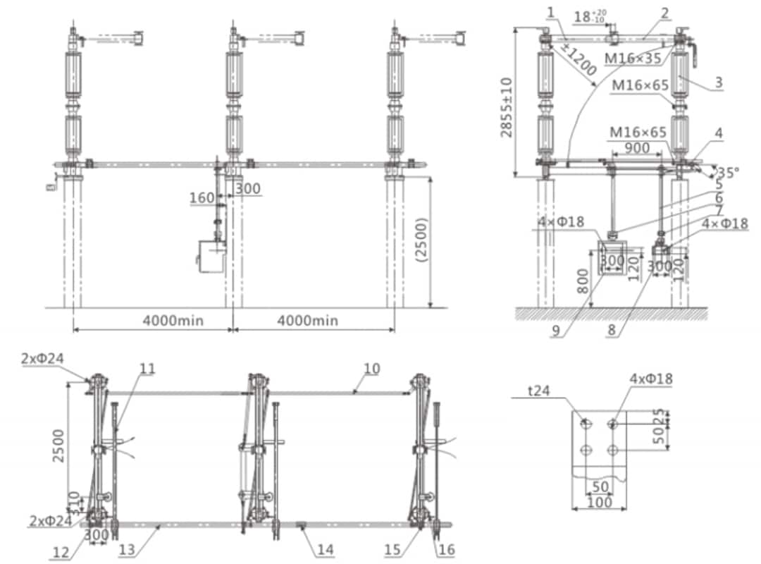 GW4-252 Outdoor AC HV Disconnector Double-Column Horizontal Opening - Fully Sealed Bearing Thrust Radial Ball Bearings Self-Lubricating Sleeve Grounding Interlock