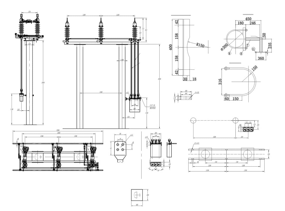 مفصل الجهد العالي الخارجي GW4 الخارجي 12-40.5 كيلو فولت 200-1250 أمبير - خطاف سحب ثابت ذاتي الغلق ذاتي القفل بخطاف عازل مانع للتلوث من الفئة الرابعة 16-31.5 كيلو أمبير