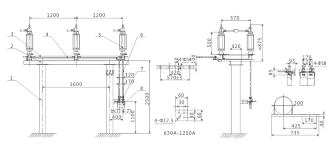 مفصل الجهد العالي الخارجي GW4 الخارجي 12-40.5 كيلو فولت 200-1250 أمبير - خطاف سحب ثابت ذاتي الغلق ذاتي القفل بخطاف عازل مانع للتلوث من الفئة الرابعة 16-31.5 كيلو أمبير