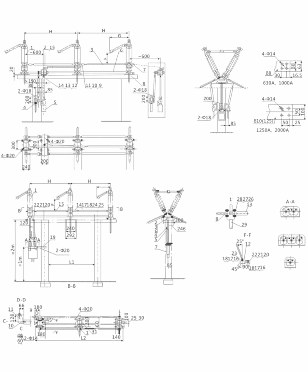 GW5 Outdoor AC HV Disconnector 40.5-126kV 630-2000A - Pillar Insulator Level 0II Anti-Pollution Type -30°C to +40°C 2000m
