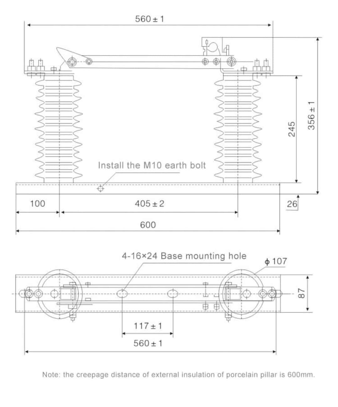 Interruttore isolatore HV all'aperto GW9 10-20kV 400-1250A - Linea di trasmissione di tipo a gancio che non sposta il carico in rame, alluminio e acciaio inossidabile 20-31,5kA