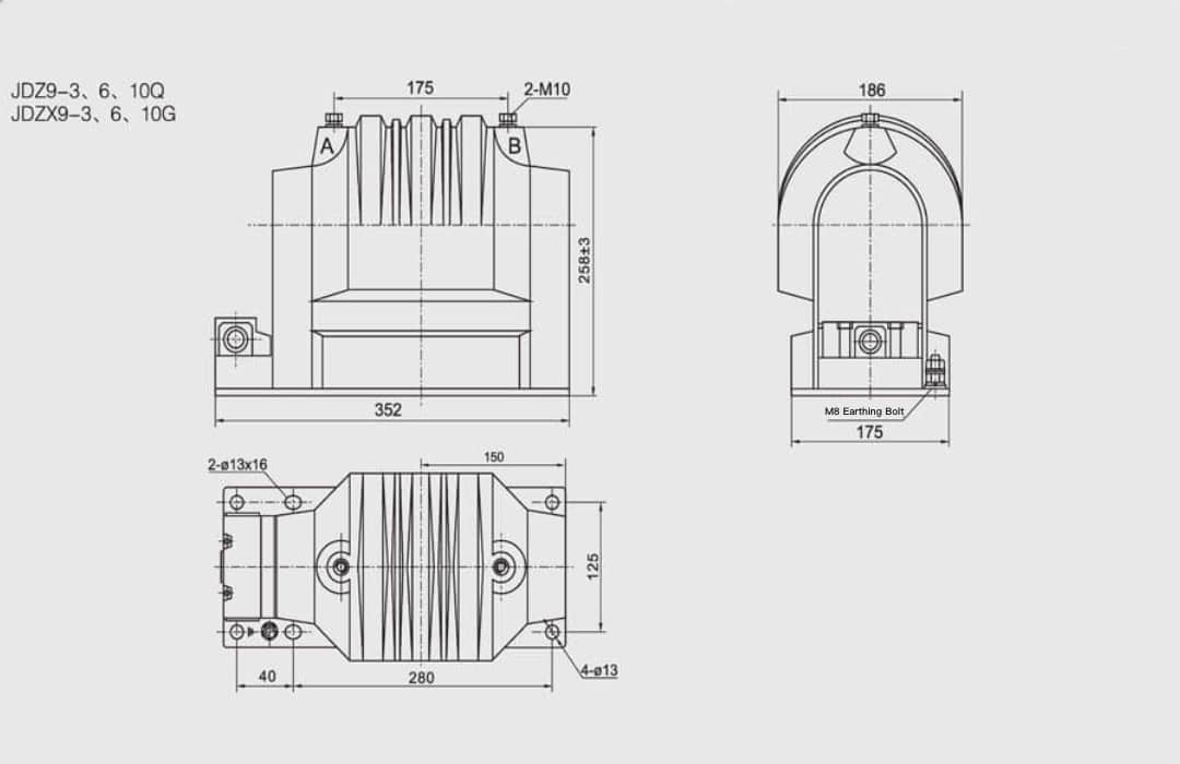 JDZ(X)9-3 6 10Q(G) 電圧変圧器屋内単相エポキシ樹脂鋳造 PT - 3kV 6kV 10kV 0.2 0.5 1 3 6P クラスの段階対地二重二次 12 42 75kV 絶縁材 500-600VA 最高の出力