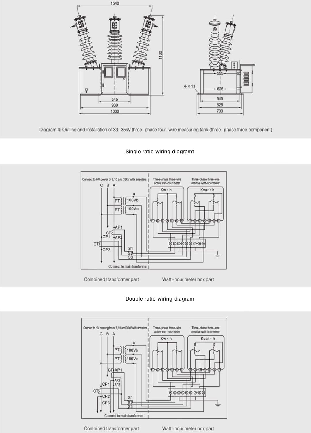 JLS-6/10/24/35 Outdoor Combined CT PT Metering Box High Voltage Power Metering Unit - Integrated Current Voltage Transformer with Watt-Hour Meter 0.2/0.5/0.2S/0.5S Class Oil-Immersed 5-300/5A 40.5/95/185kV GB17201