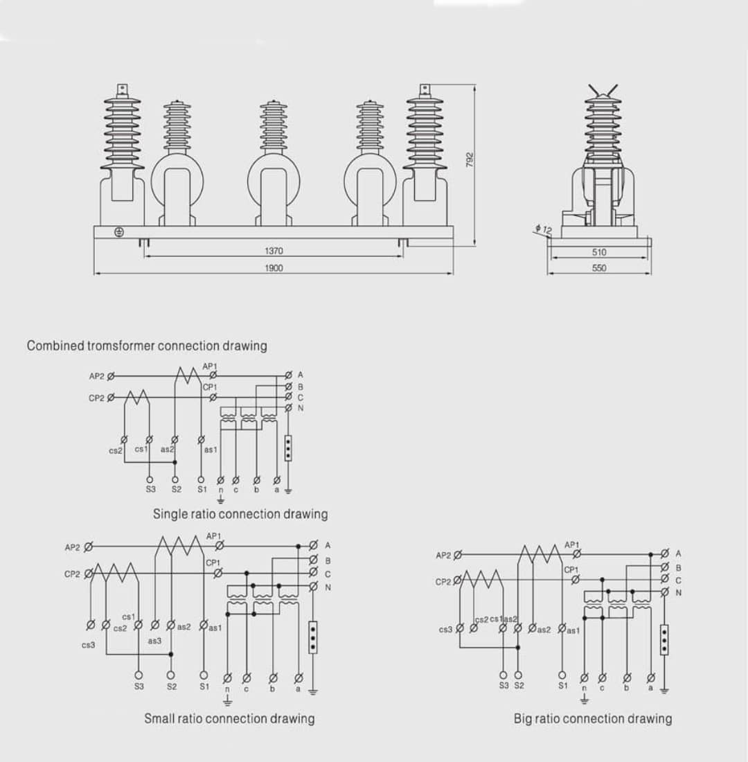 JLSZY-35 Outdoor Combined Transformer 35kV CT PT Metering Unit - Current Voltage Transformer 5-600/5A 35kV/100V Epoxy Resin Casting 0.2S/0.5 Class 350VA Energy Metering Box Y/Y Connection GB1208 GB1207