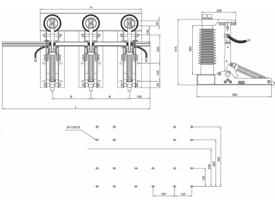 JN22-40.5-31.5 สวิตช์กราวด์แรงดันสูงภายในอาคาร 35-40.5kV 31.5kA - 80kA กระแสทำงาน 95kV ความถี่ไฟฟ้า 185kV กระแสฟ้า สวิตช์เกียร์ KYN รองรับ
