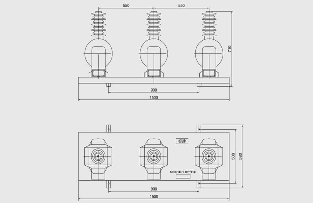 JSZW-35 Outdoor Three-Phase Voltage Transformer 35kV Epoxy Resin Casting PT - German CY1680 Fully Enclosed 100V/√3+100V/√3 Dual Secondary 0.2/0.5/3P Class 600VA High Output 40.5/95/185kV Insulation GB1207