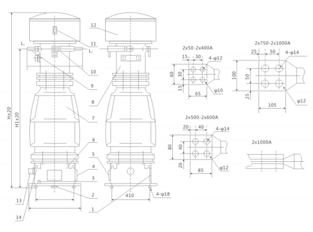 LCWB5-66kV Current Transformer High Voltage CT - Dual-Ratio 2×25-2×1000 5A Oil-Paper Insulated 0.2S 0.5 5P 10P Class Porcelain Tank Chain Structure 72.5 140 325kV 50kA Thermal 125kA Dynamic