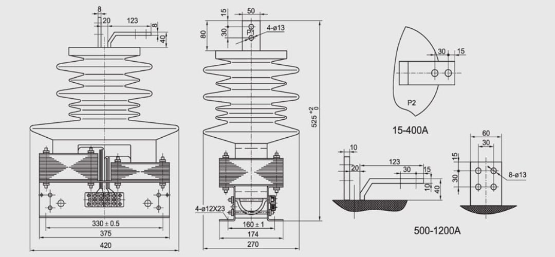 LCZ-35 Current Transformer 35kV Indoor Epoxy Resin - 15-1200A 0.2S 0.5S 10P Class 40.5 95 185kV Insulation Dual Winding GB1208 IEC60044-1