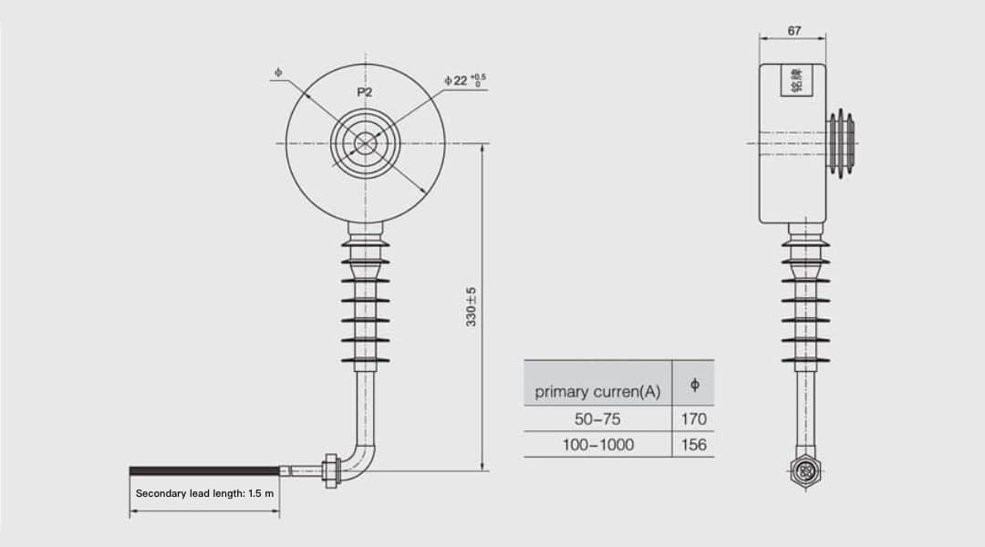 LZW32-12 Outdoor Pole Mounted Current Transformer for ZW32 Vacuum Circuit Breaker - 12kV Dry Type CT 50-1000A 0.2S 0.5 5P 10P Class 12 42 75kV Insulation 3.75-20VA Burden GB1208 IEC60044-1